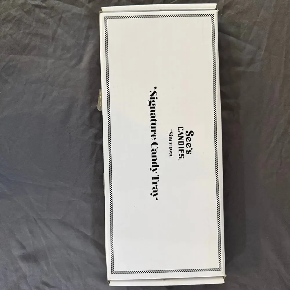 See's Candies Signature Candy Tray White Ceramic Serving Platter New in Box
